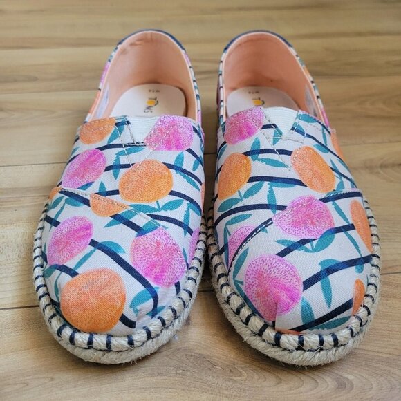 Toms Classic Citrus Oranges Espadrille Stripe Slip On Shoes Size 7.5W - Picture 5 of 10